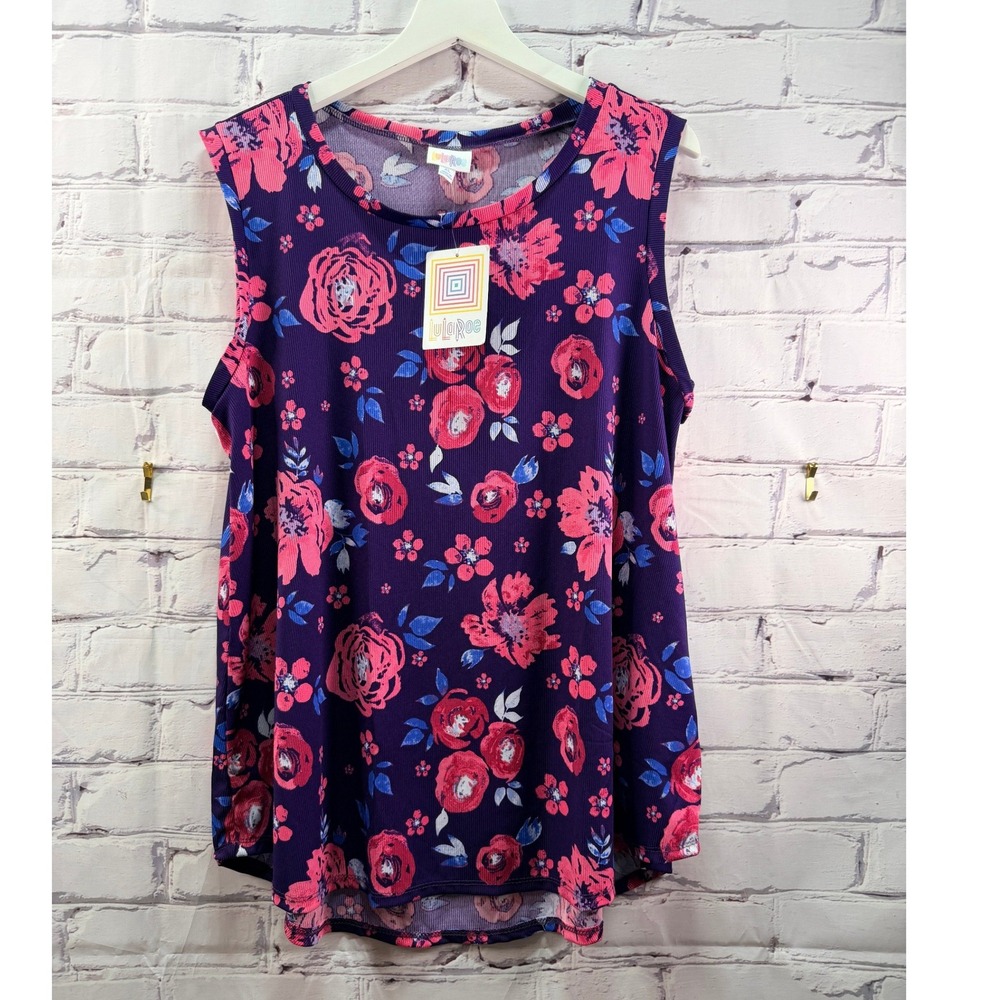 LuLaRoe Cocoa Tank Top Women XL Purple Floral Ribbed Sleeveless Knit Stretch New - Picture 7 of 7
